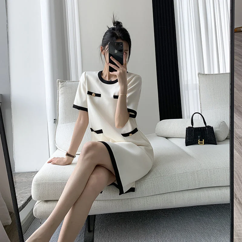 NiDELL Classic Style Dress Women's . Summer New French Style Retro Elegant White Skirt