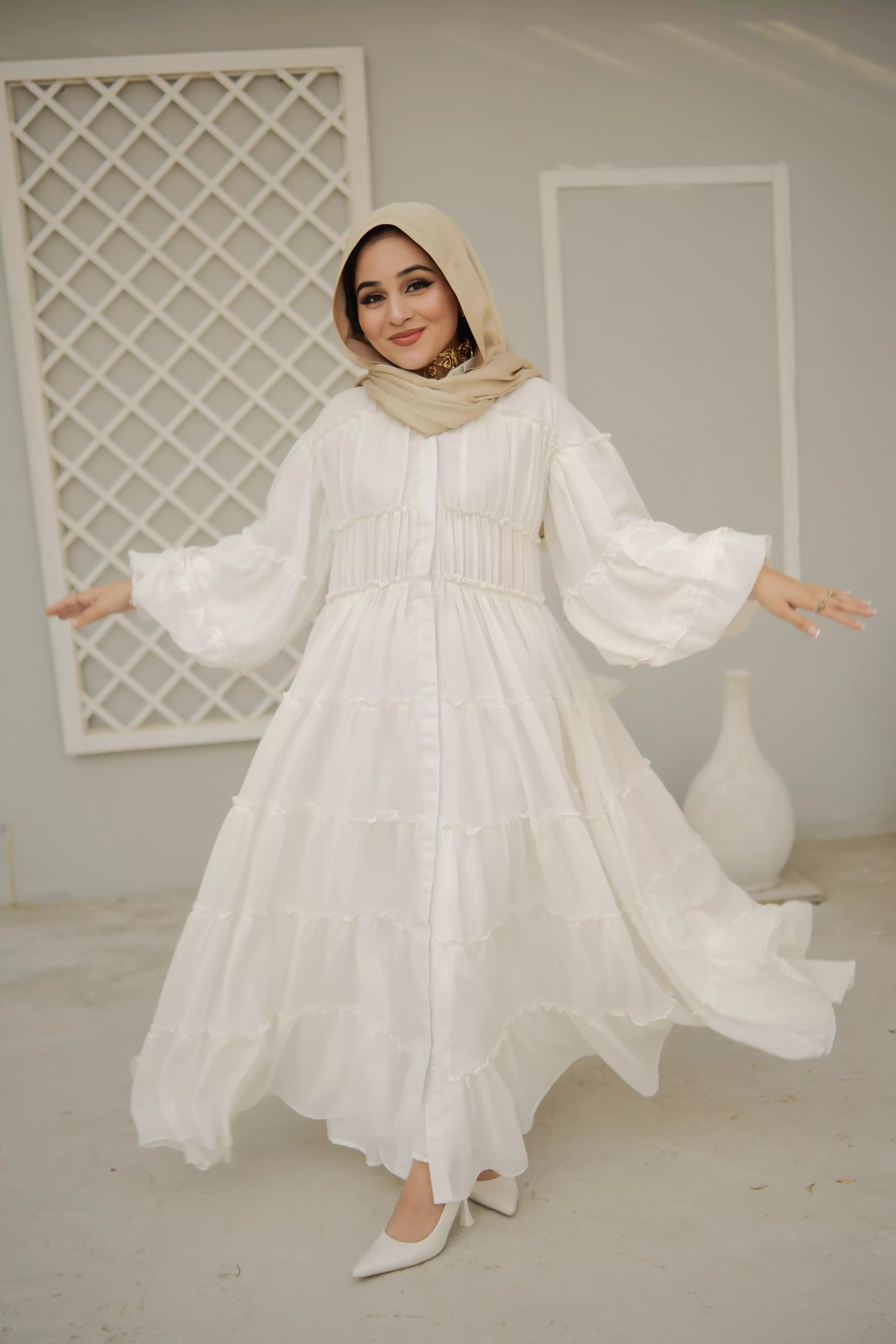 Pigeon White Long Frill Dress