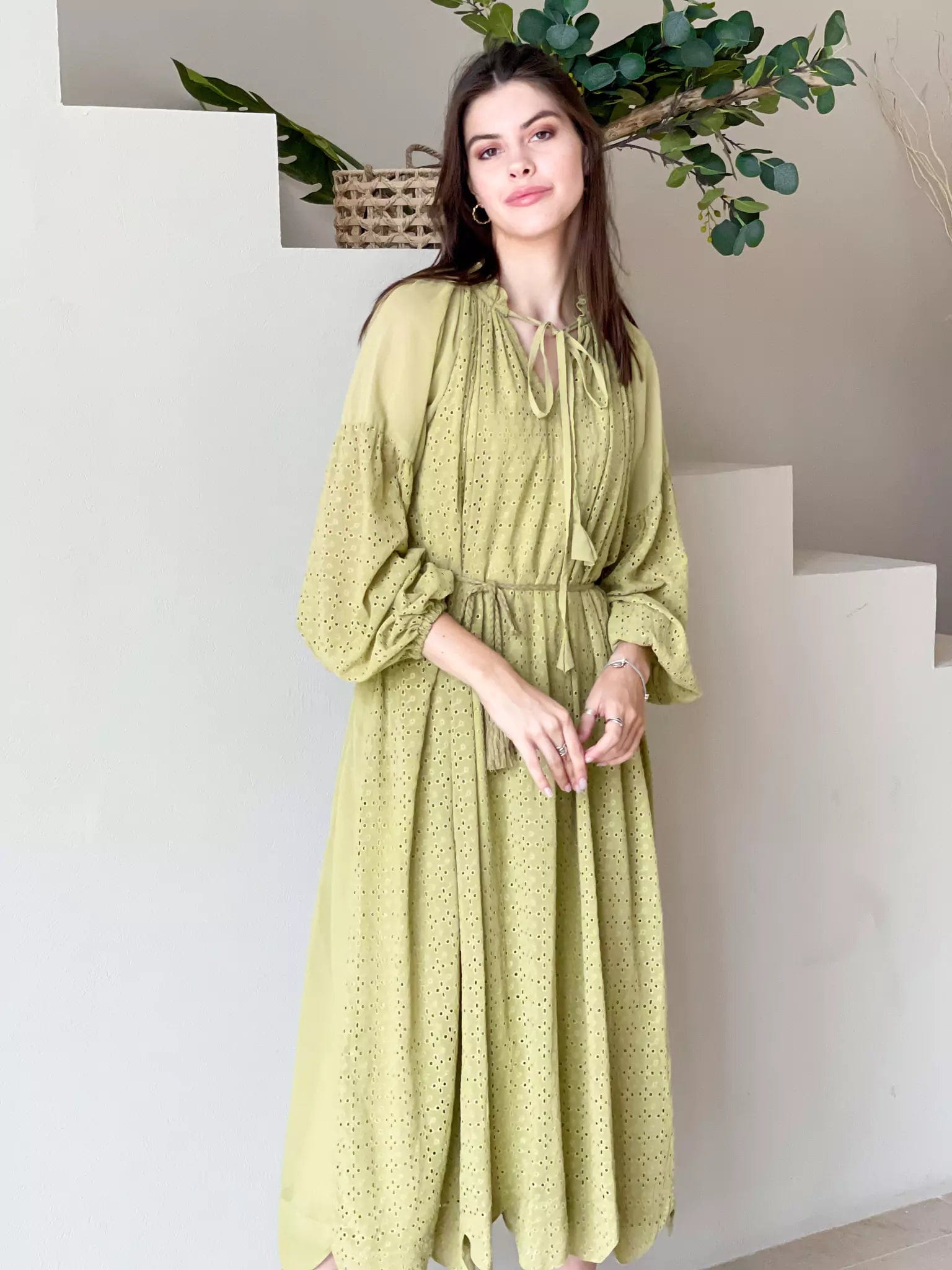 Scallop Cutwork Dress - Pastel Green