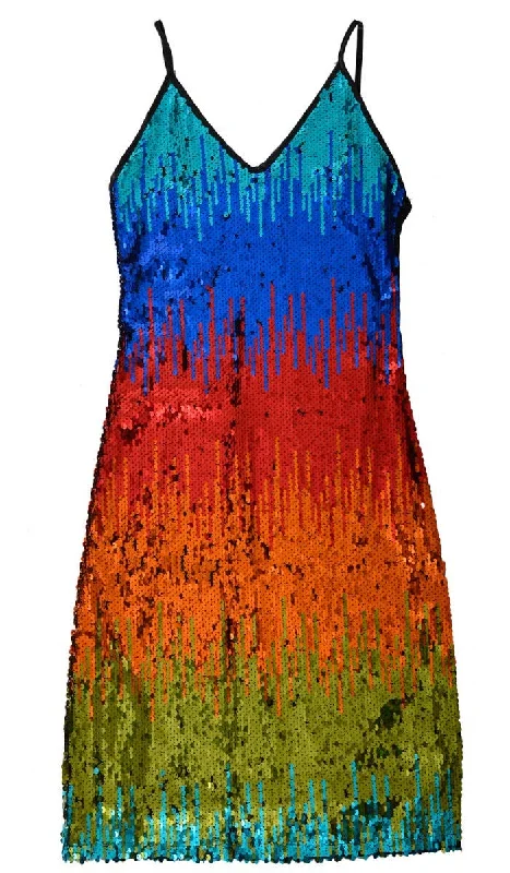 Sequinned Rainbow Womens Mardi Gras Costume Dress