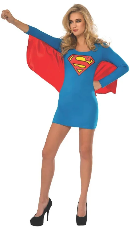 Supergirl Womens Blue Superhero Fancy Dress Costume Dress