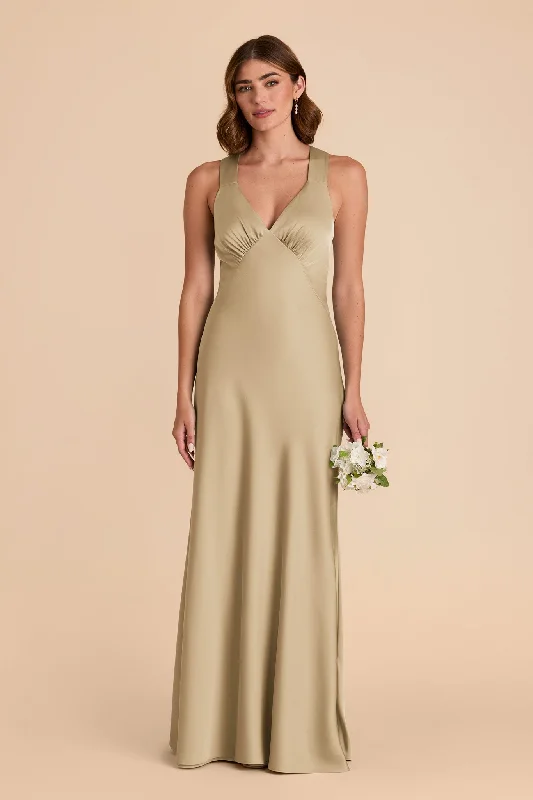 Veronica Matte Satin Dress - Moss Green