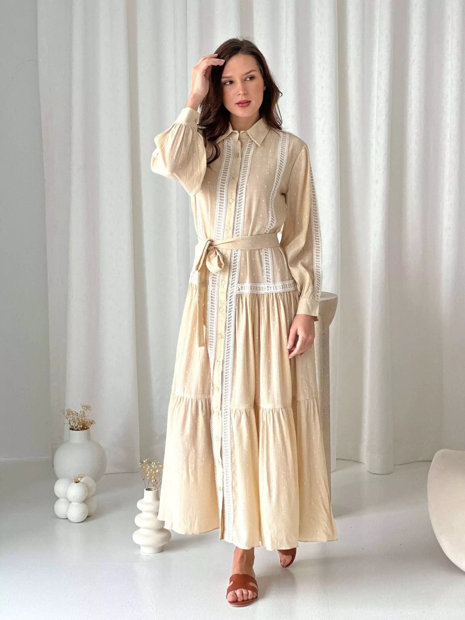 Viola Solid Dress - Beige