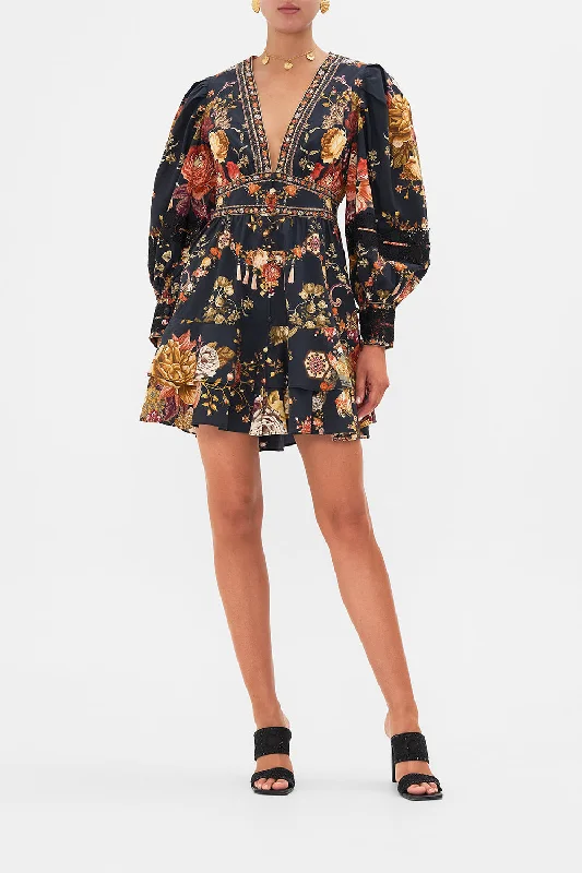 BUTTON FRONT FRILL DRESS WITH LACE DETAIL STITCHED IN TIME