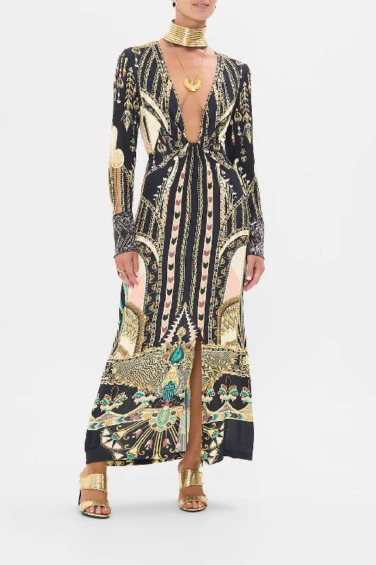 LONG V NECK TWIST FRONT JERSEY DRESS THEY CALLED HER NEFERTARI