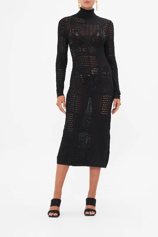 POINTELLE TURTLE NECK KNIT DRESS STITCHED IN TIME