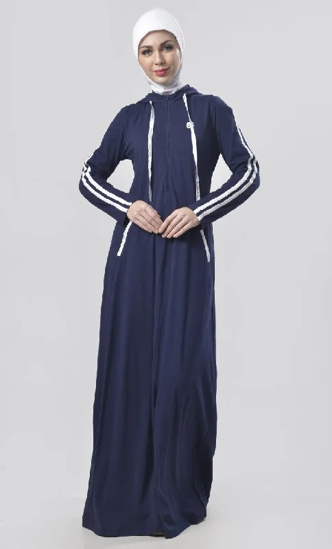 Everyday Navy Jersey Sportswear Abaya Dress - Final Sale