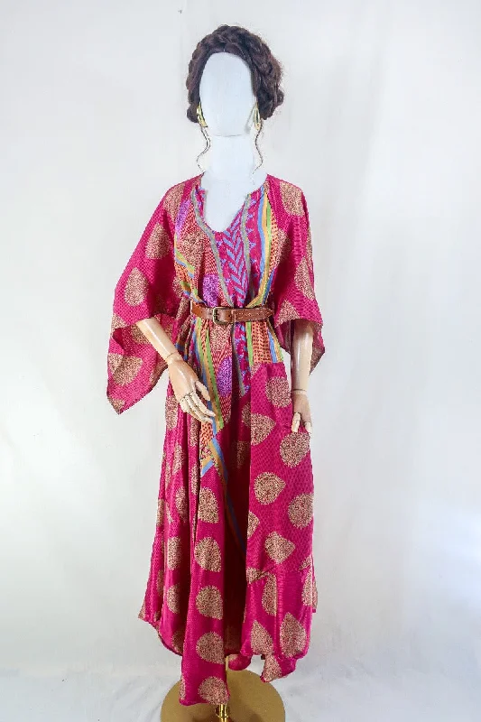 Goddess Dress - Blazing Pink & Multicoloured Patchwork - Vintage Sari - Free Size