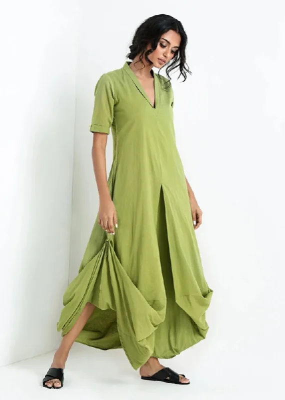 Green cowl and drape dress