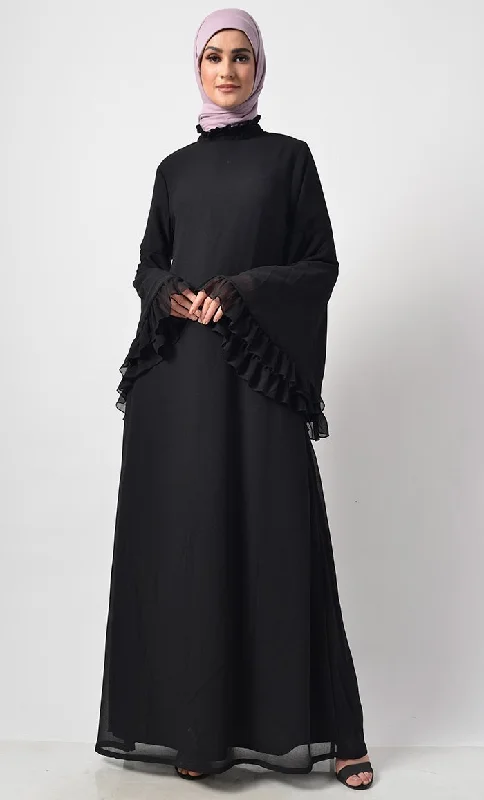 Modest Black Trendy Victorian Neck  Abaya Dress - Final Sale