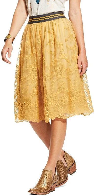 Ariat Women's Mustard Lace Midi Stevie Skirt, Gold, X-Large cashmere skirt soft