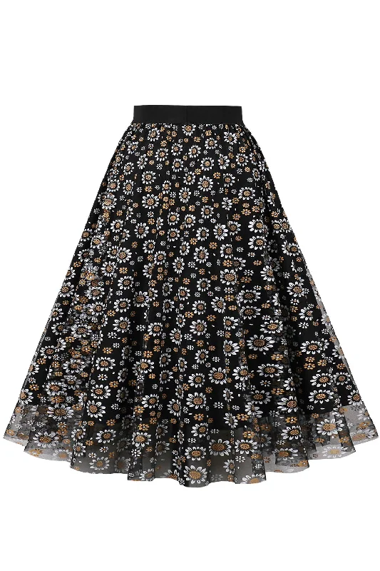 Black Floral A-line Skirt wrap skirt elegant