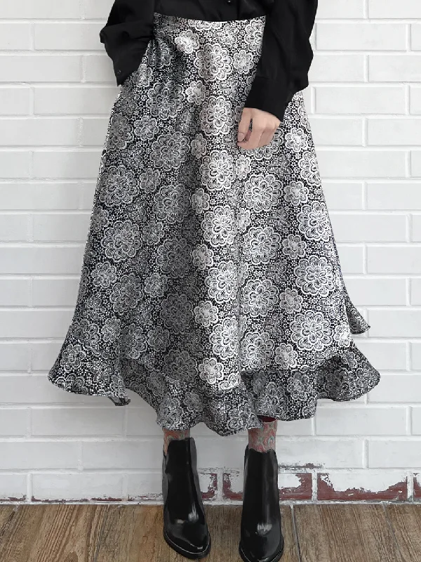 Surprise Sale! Black Gradient Shades Daisy Garden Silky Woollen Skirt denim skirt stylish