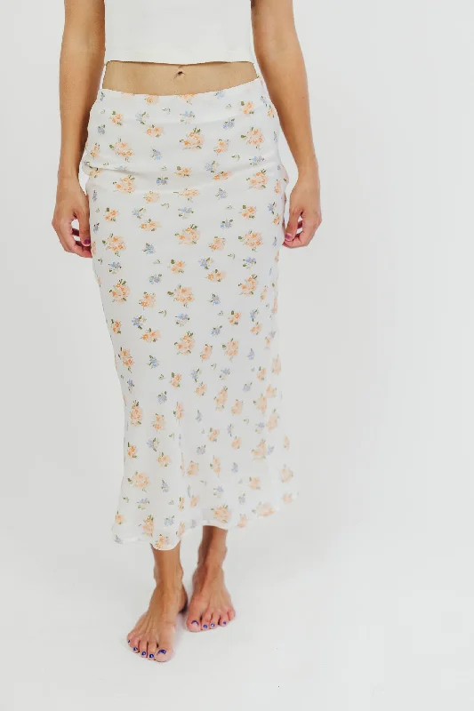 Tessa Bias-Cut Maxi Skirt in Cream Floral cashmere skirt fine