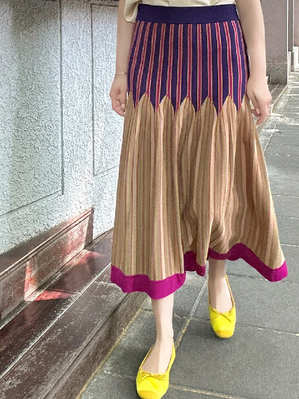 Colourful Stripes Summer Knit Fit & Flare Midi Skirt ruffled skirt detail