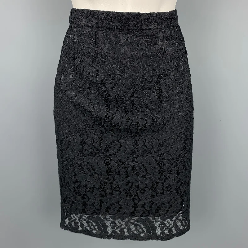 DOLCE & GABBANA Size 4 Black Lace Pencil Skirt denim skirt durable