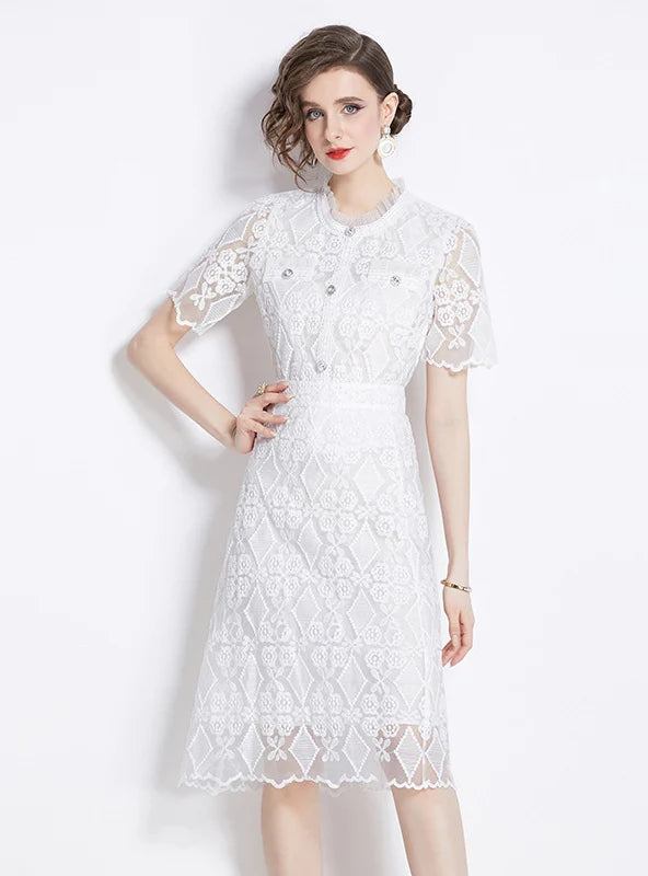 EMBROIDERED LACE BLOUSE+PENCIL SKIRT SUIT silk skirt lustrous