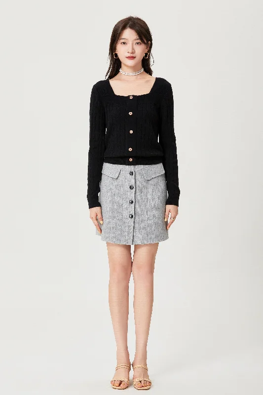 Fansilanen | Strap Gray Striped Wool Skirt tulle skirt dreamy