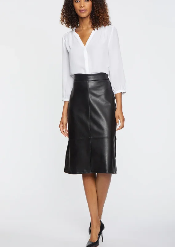 NYDJ Faux Leather A-Line Skirt asymmetrical skirt cut