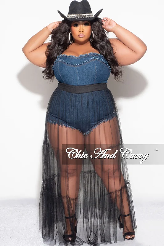 Final Sale Plus Size Strapless Romper with Mesh Skirt zip skirt side