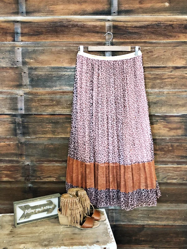 Leopard and Lace Western Pleated Skirt cotton skirt soft