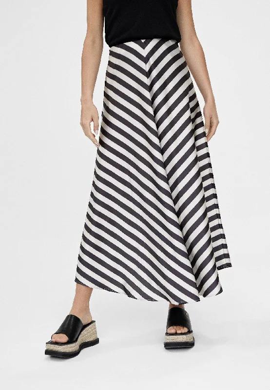 Striped midi skirt silk skirt lustrous