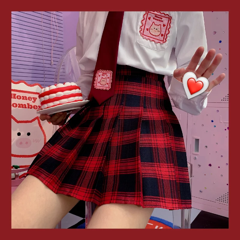 Red Plaid Pleated Skirt PL50147 corduroy skirt cozy