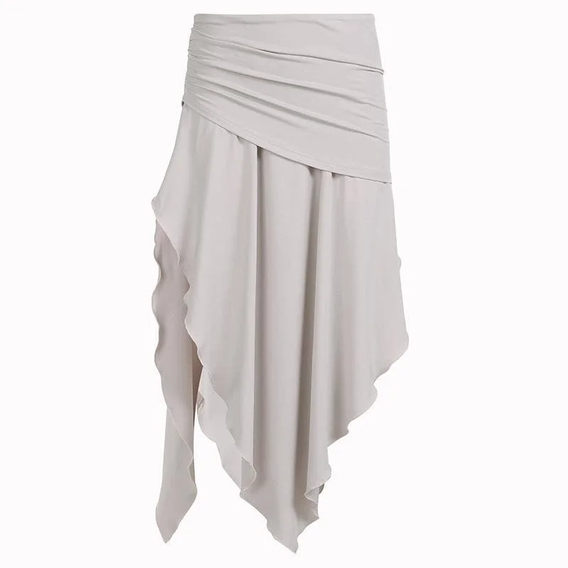 Ruched irregular ruffle slit solid high rise midi skirt wool skirt warm