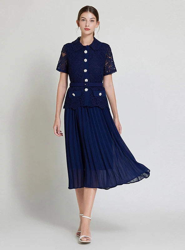 Short-sleeved Slim Top Pleated Skirt Two-piece Suit cotton skirt soft