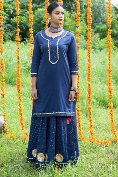 Shuddhi Blue and Pink Skirt,kurta and Duppatta set. elastic waist skirt