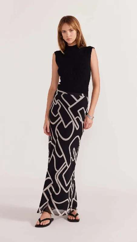 Staple the Label - Vento Bias Maxi Skirt in Black/Cream a-line skirt cut