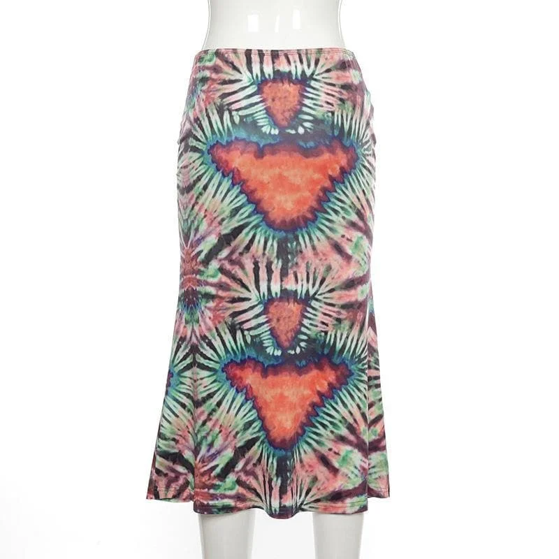 Tie Dye midi skirt velvet skirt plush