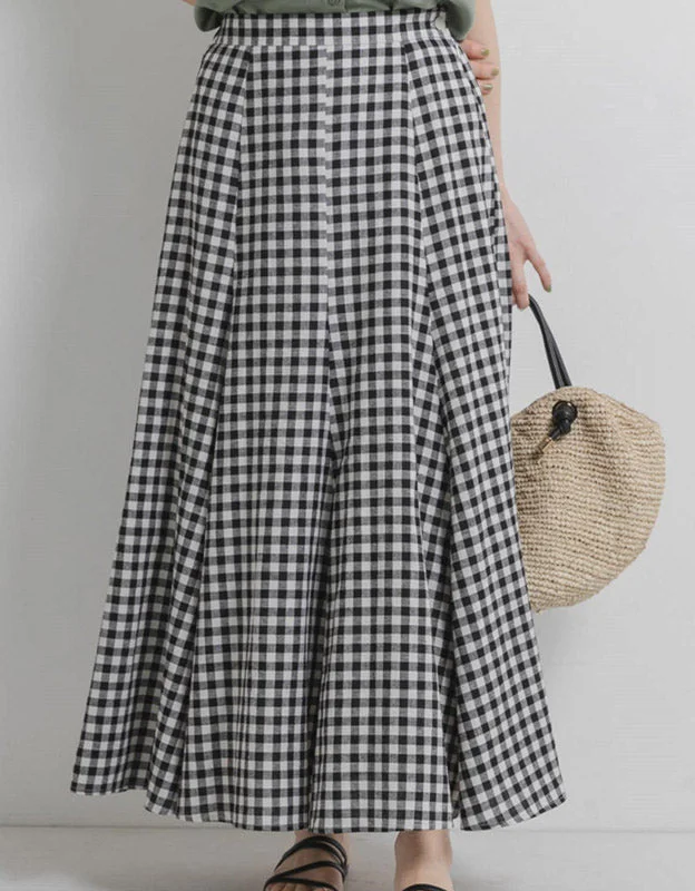 Versatile Casual Linen Gingham Skirt corduroy skirt comfortable