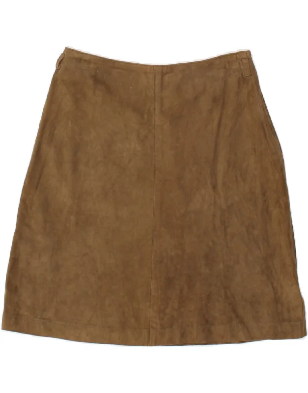 VINTAGE Womens High Waist Suede Skirt Medium W26  Brown Leather silk skirt luxurious