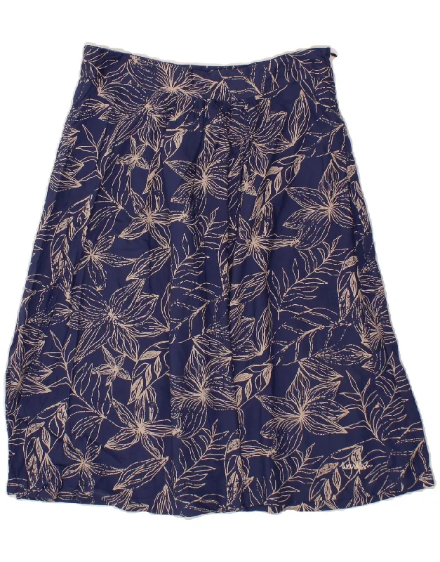 WEIRD FISH Womens A-Line Skirt UK 12 Medium W30  Navy Blue Floral Viscose velvet skirt plush