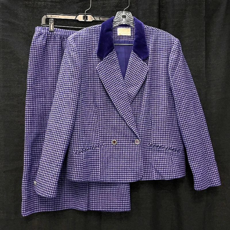 Wmns Vintage PENDLETON 100% Wool Purple Gingham 2pc Skirt Jacket Suit Set Sz 14 low waist skirt